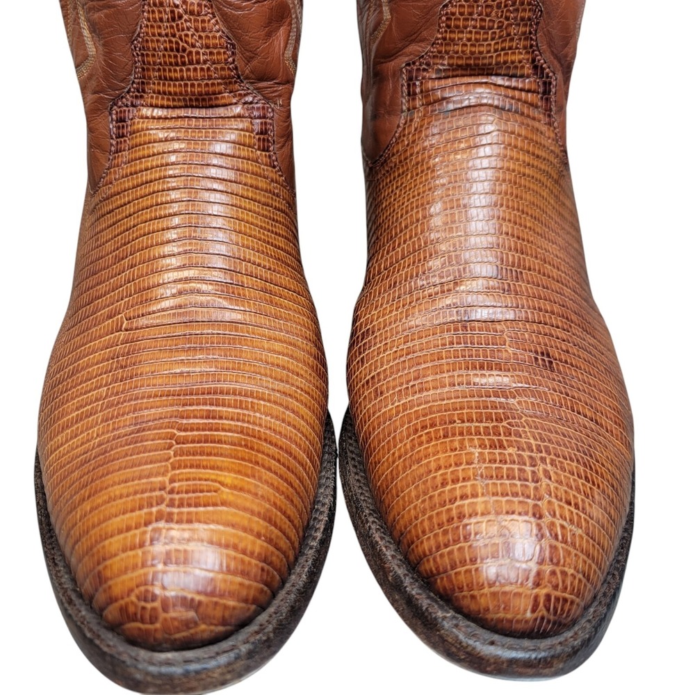 Larry Mahan Lizard Cowboy Boots 3112 Brown Size 7 B Narrow Western Dance - Picture 5 of 15